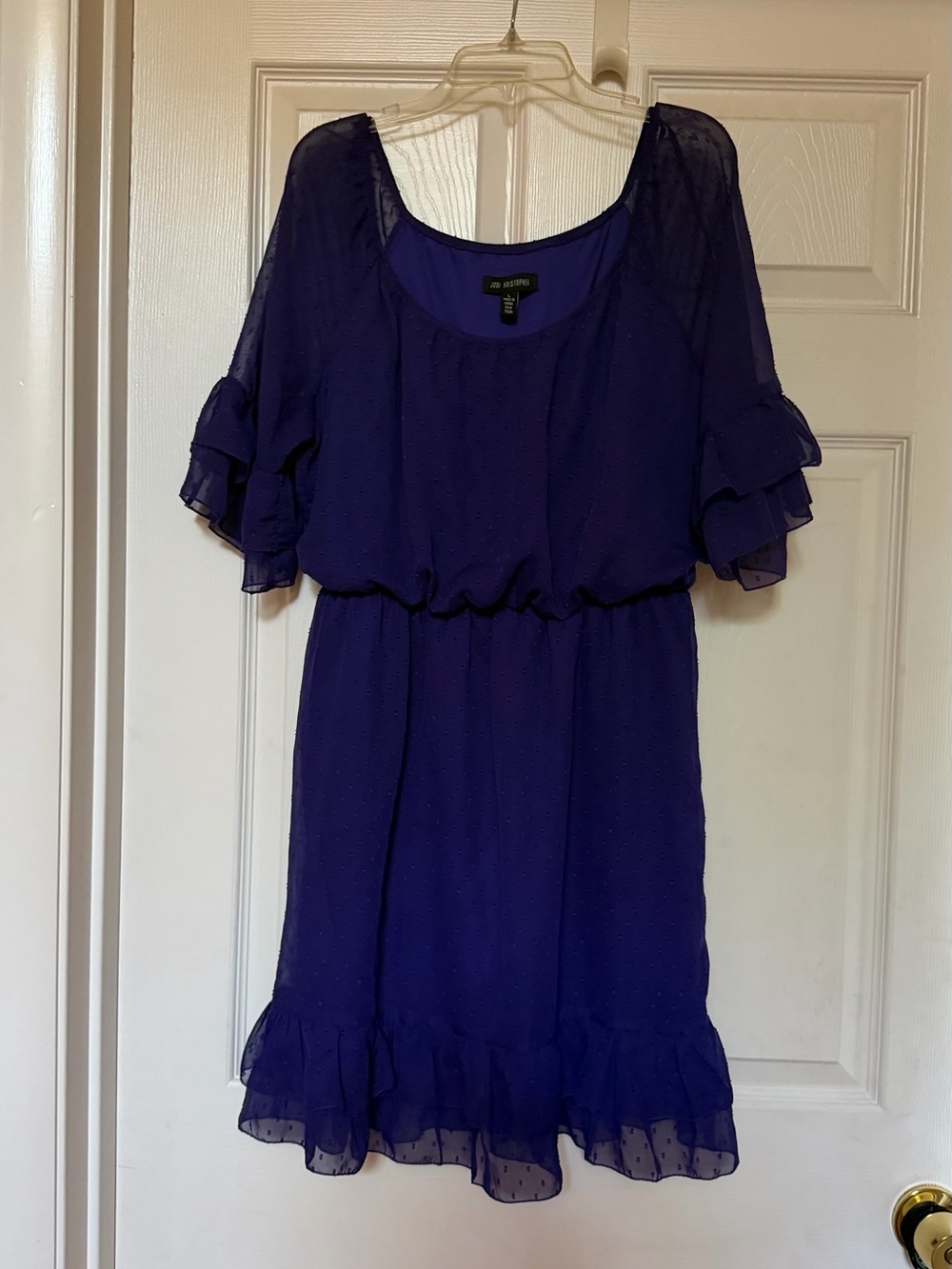 Jodi Kristopher Purple/blue Swiss Dot Scoop Neck dress
